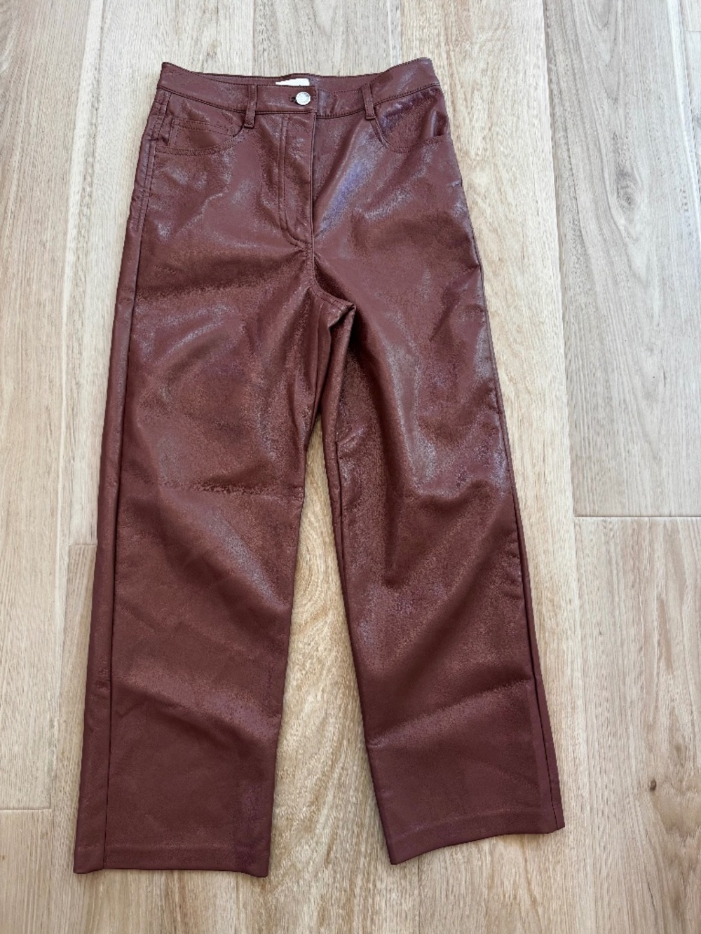 Brown Faux Leather Wide Leg Pants High Rise Wilfred Size 4